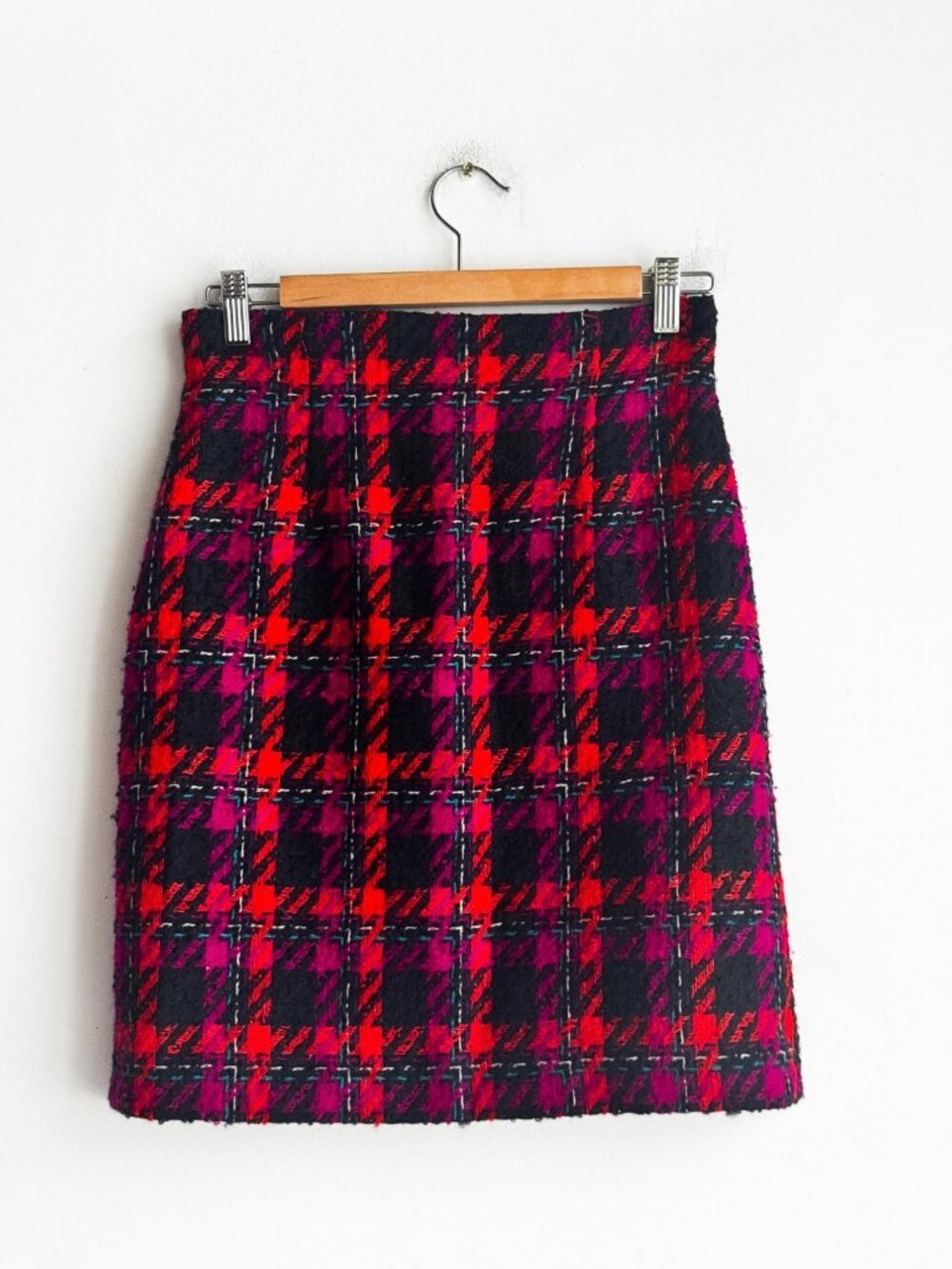 Devonshire Cream Houndstooth Pink Ornage Wool Blend Mini Skirt 4